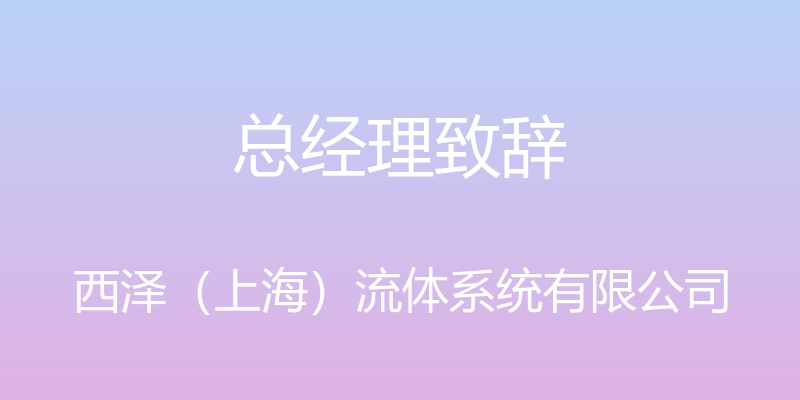 总经理致辞 - 西泽（上海）流体系统有限公司